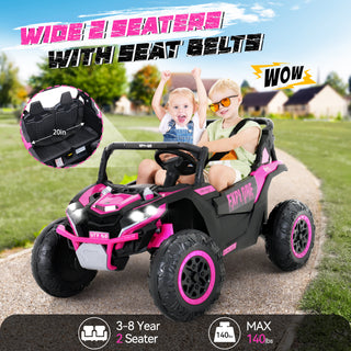 4WD Kids Ride on Car,24V Electric Off-Road UTV Truck,20\" Spacious 2 Seat,7Ah Large Battery Electric Car with Remote Control,Safety Belt,Horn,Music,and Lights for Kids Aged 3-8 Years Pink