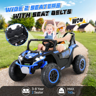 4WD Kids Ride on Car,24V Electric Off-Road UTV Truck,20" Spacious 2 Seat,7Ah Large Battery Electric Car with Remote Control,Safety Belt,Horn,Music,and Lights for Kids Aged 3-8 Years Blue