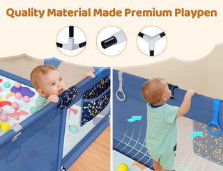 71"x 59" Large Baby Playpen with Mat, EVMORE Unisex Kids Baby Safety Activity Center Playard Play Yard Fence Anti-Slip Base for Infant Toddler