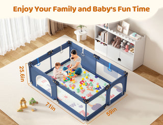 71"x 59" Large Baby Playpen with Mat, EVMORE Unisex Kids Baby Safety Activity Center Playard Play Yard Fence Anti-Slip Base for Infant Toddler