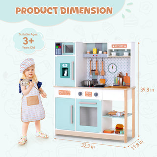 Yisufo Play Kitchen, Wooden Kids Kitchen Playset with 30Pcs Accessories, Sound & Light, Microwave, Ice Maker, Oven, Cooktop, Sink, Coffee Maker, Toys Gift for Preschoolers Children Boys Girls Age 3-10