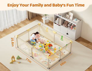 71"x 59" Large Baby Playpen with Mat, EVMORE Unisex Kids Baby Safety Activity Center Playard Play Yard Fence Anti-Slip Base for Infant Toddler