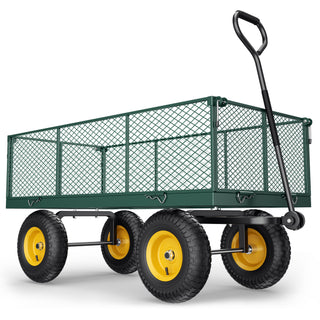 Steel Garden Cart, 2-in-1 900 lbs Heavy Duty Utility Wagon with Removable Mesh Sides, 240° U-Turn 13" Tires for Farm Yard Lawn Camping